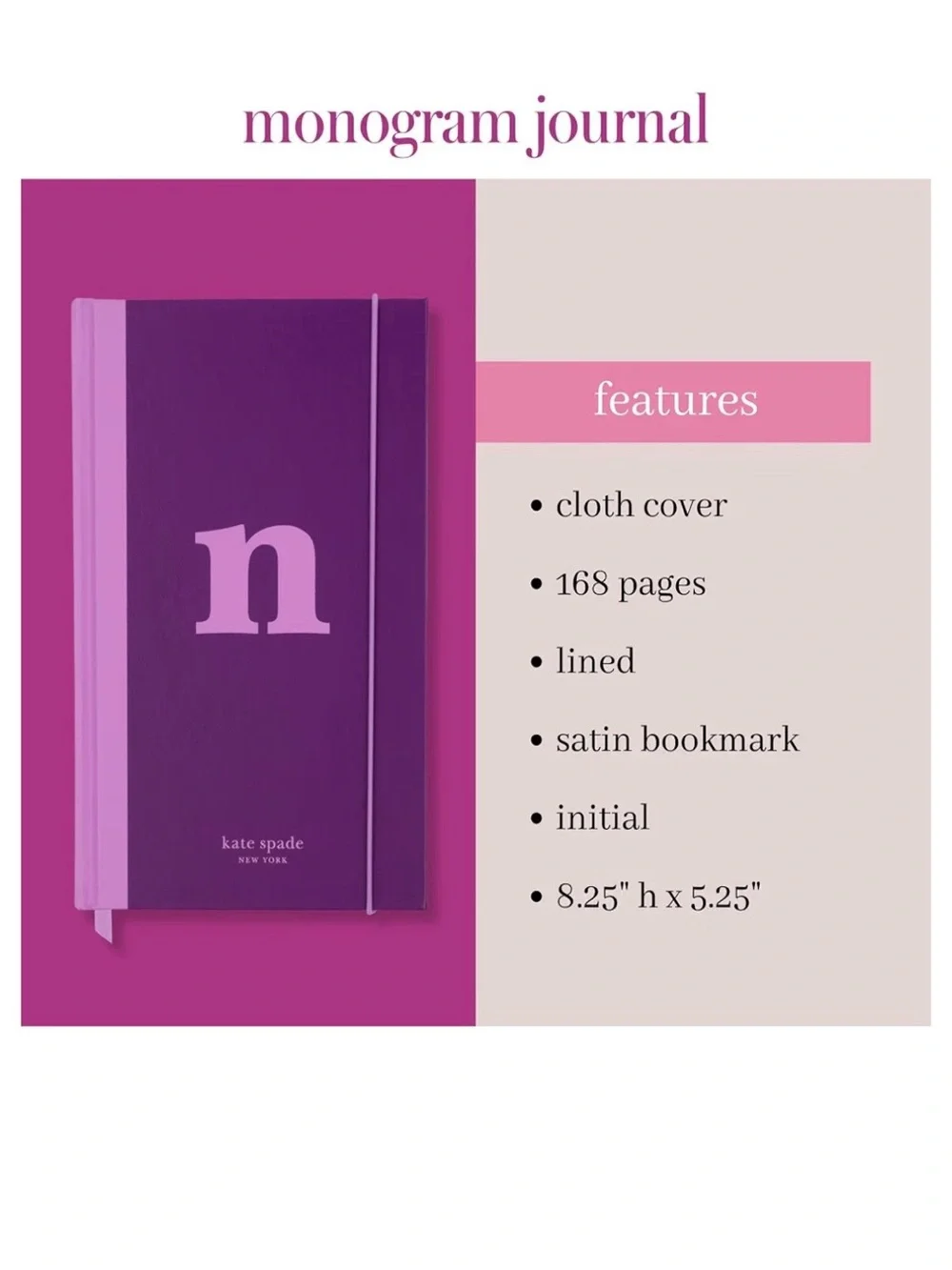 kate spade Purple and Lavender Hardcover Journal with Monogram N